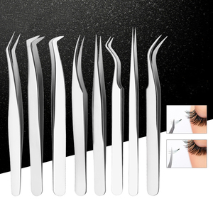 Venta al por mayor pinzas de color plata maquillaje cerámica Chef Acero inoxidable pestañas herramienta pinzas - Product Image 1