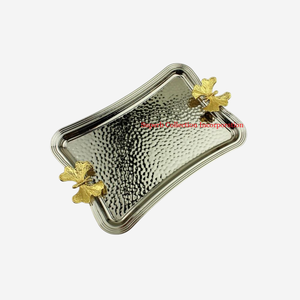 Plateau de service ovale en métal au design attrayant avec poignée en feuille d'or Plateaux de service décoratifs pour collations et desserts au prix le plus bas - Product Image 2