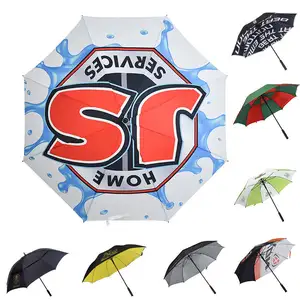 En iyi şemsiye toptan özel Logo büyük çift gölgelik havalandırmalı rüzgar geçirmez şemsiye otomatik açık logo ile düz Golf şemsiyesi