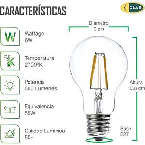 A60 <b>LED</b> Filament Bulbs E27 6W Product Category - Product Image 1