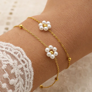 Sweet Flower <b>Beaded</b> <b>Bracelets</b> in Bulk 304 Stainless Steel with 18K Gold Plating High Quality Plastic <b>Beaded</b> Wristbands - Product Image 3