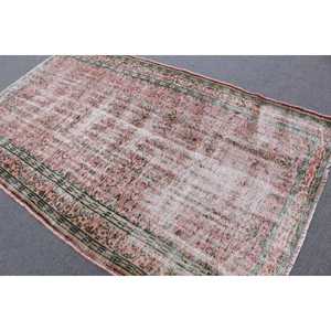 Turkish Vintage Rug, 5x8.2 ft Rug, <b>Red</b> Green Plants & trees <b>Wool</b> Rug - Product Image 4