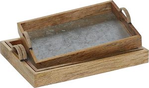 Plateau en bois avec intérieur galvanisé, plateau de service rustique pour la décoration de la maison, de la cuisine, de la salle à manger, rangement et présentation, utilisation quotidienne - Product Image 2