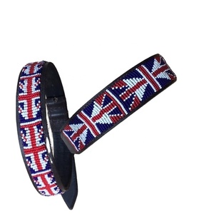 100% Genuine Leather <b>Dog</b> <b>Collar</b> with Bead Work Solid Pattern Padded Rivet Decoration Top Indian Supplier Wholesale Manufacturer - Product Image 2