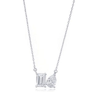 Pear and Baguette Cluster <b>Clear</b> Zircon Stone Charm Necklace 925 Sterling Silver Jewelry - Product Image 2