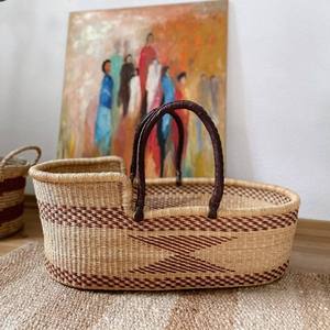 Customizable Logo Natural Seagrass Woven Portable Baby Car <b>Basket</b> Cloth Moses Wardrobe for Bathroom Storage Clothing Use - Product Image 5