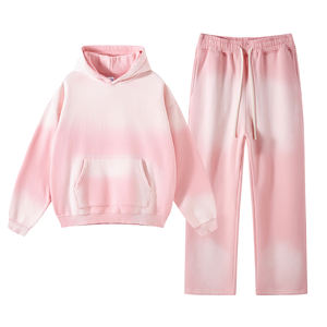 Estilo americano Ropa de calle de invierno Algodón grueso Sun Faded Vintage Spray Dyeing Hoodies y pantalones de chándal Set para hombres Niños Hoodies - Product Image 4