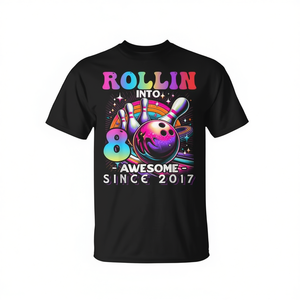 bowling party t shirt kids short sleeve crew neck <b>birthday</b> celebration graphic <b>top</b> - Product Image 2