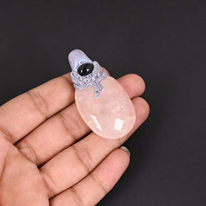 Collar con Colgante de Piedra Preciosa Ovalada de Cuarzo Rosa, Joyería Hecha a Mano, Piedras Talladas, Regalo para Ella - Product Image 4