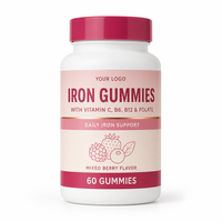 Gummies au fer pour femmes avec vitamines C, B6, B12, folate, saveur fruits rouges mélangés, 60 gummies, marque privée OEM