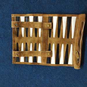 AQDAS INDUSTRIES AI-R-91 Foldable Black Leather <b>Backgammon</b> Set with Customized Packaging for Outdoor & Party Use - Product Image 2