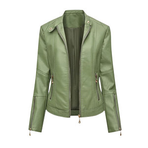 Veste en cuir à glissière de qualité supérieure pour femmes, vêtements d'extérieur élégants à manches longues, parfaits pour l'automne, tenue décontractée au bureau - Product Image 1