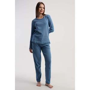 Conjunto de Pijama KADIN INTERLOK con Cuello Redondo, Manga Larga, Diseño Ovalado y Bolsillos - Azul - Azul - Product Image 2