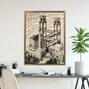 Décoration Moderne pour la Maison : Tableau Mural sur Toile Imprimée avec Design Géométrique Surréaliste, Cadre Doré - Product Image 1