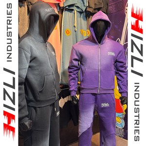 100%Custom Winter Heavyweight Fleece Sweatsuit <b>Embroidery</b> <b>Set</b> with Sunfade Wash Loose Streetwear Fit Zip up Hoodie - Product Image 2