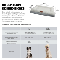 Cama Grande para Perro, Transpirable, Lavable a Máquina, Base de Esponja Resistente a Mordeduras, Relleno de Fibra de Poliéster Suave, para Todas las Estaciones