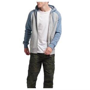 Sweat à capuche zippé pour homme, gris élégant avec manches bleues, pour un usage décontracté, mélange parfait de style et de confort, sweats à capuche pour homme - Product Image 5