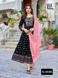 Readymade tradicional étnico indio paquistaní Kurti y Dupatta Set Georgette con bordado de lentejuelas trabajo costura completa Kurtis - Product Image 2