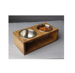 Mangeoire double en bois pour animaux de compagnie avec touche moderne en agate, spéciale Ramadan - Product Image 4