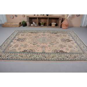 Classic Beige & Blue Vintage Turkish <b>Rug</b> 6' X 9.6' <b>Flat</b> Weave Wool Latex Backing Patchwork Pattern for Living Room Decorations - Product Image 3