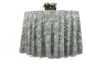 <b>Round</b> Tablecloth Cotton Indian Block Print Handmade Washable <b>Table</b> <b>Cloth</b> Spring Easter Gift <b>Table</b> Cover Olive Green - Product Image 2
