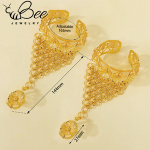 Anti Tarnish <b>Arabic</b> 24K Gold Plated Wedding Bracelet Jewelry Fashion Hollow Hand Chain Bracelet with <b>Ring</b> For Women - Product Image 6