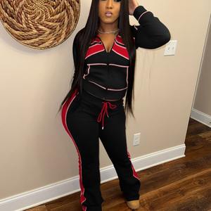 2025 automne nouveautés gaufré tricot survêtement ensemble femmes contraste couleur vestes avec pantalon deux pièces ensembles - Product Image 1