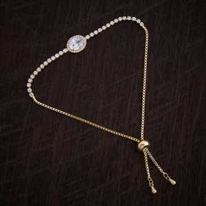 Platinum Diamond Tassel Charm Bracelet for Women Gift-Ready Rose Gold Plated 162529 - Product Image 1
