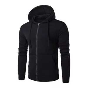 Sweat-shirt à capuche à manches longues et fermeture éclair de couleur unie pour hommes - Product Image 1