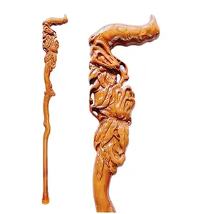 木製ウォーキング杖-男性と女性のための手作りの人間工学に基づいた杖-ドラゴンヘッド人間工学に基づいたパームグリップハンドを備えた手作りの木製杖