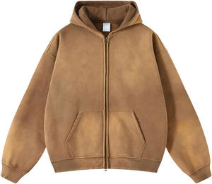 Sudadera con Capucha y Cremallera con Lavado Ácido y Logotipo Personalizado SIN Pedido Mínimo, Sudadera Informal con Hombros Caídos, 100% Algodón, para Ropa Urbana - Product Image 1