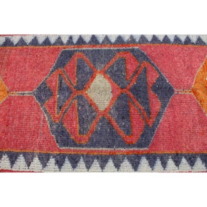 Vintage Turkish Rug 2.9x10.8 ft (89x330 cm), Herki <b>Red</b> <b>Wool</b> Rug - Product Image 4