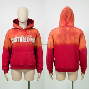 Custom Streetwear Unisex Tie-Dye Acid Wash Zipper-Up Flare Sweatshirt Screen Print Washed <b>Hoodie</b> with Rhinestones for Men - Product Image 6