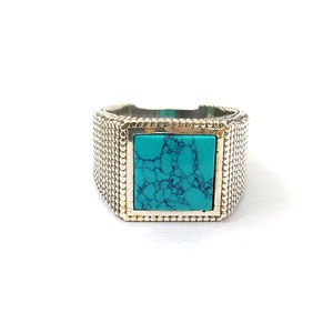 Square Shape Turquoise <b>Men's</b> <b>Silver</b> 925 <b>Signet</b> <b>Ring</b> Handcrafted Fine Jewelry Perfect for Anniversary Gift - Product Image 1