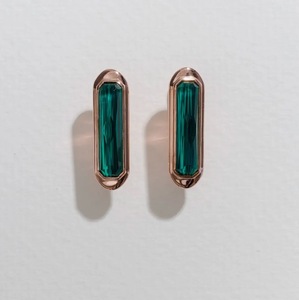 S925 14K Gold Plated Chunky Natural Clear Quartz Malachite Block Earring Customizable for Retail OEM ODM - Product Image 1