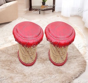 Canne indienne en bambou écologique Sarkanda Muddha repose-pieds tabouret pouf pour Console d'incrustation d'os de jardin intérieur extérieur - Product Image 1