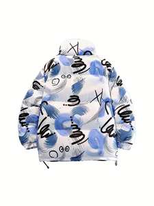 Manteau Puffer Imprimé Graphique Poches Coupe-Vent à Capuche Bomber Outwear Casual Plus Size Puffer Jacket - Product Image 2