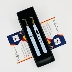 Pinzas de Acero Inoxidable Sólido para Extensión de Pestañas, de Alta Calidad, Duraderas, Precisas, Color Azul Cielo y Dorado, Venta al Por Mayor - Product Image 2