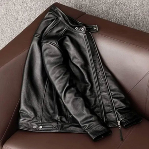 Custom High Quality Black leather Jacket for Men <b>Genuine</b> Leather Letter College University Style Motorbike jacket for men - Product Image 4