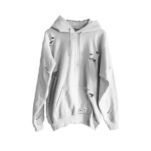 Sudaderas con capucha desgastadas al por mayor para hombres Ropa de calle de color único Hombres Sudadera con capucha desgastada de invierno cómoda - Product Image 3