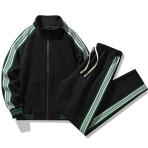 Stylish <b>100</b>% Cotton Quick-Dry Sweat Suits 2025 Customize Zipper Tracksuits Premium Striped Breathable 2 Piece Set - Product Image 2