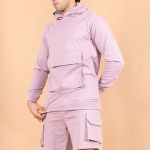 Casual Winter Breathable <b>Lightweight</b> <b>Hoodie</b> and Shorts Set for Men - Product Image 2