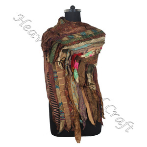 Recycled <b>Silk</b> Sari 15 Strips Indian <b>Silk</b> Reversible Handmade <b>Silk</b> Stole Recycled Wholesale Manufacturer From India - Product Image 3