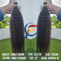 Extensions de cheveux en kératine en gros, 100% cheveux humains vierges Remy, cuticules alignées, lisses crépus, pointe plate, simple trame