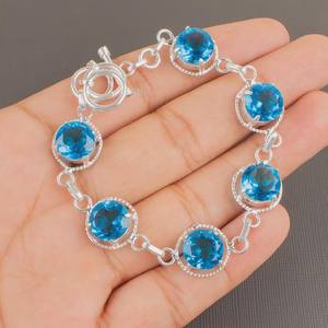 Handmade for Blue Topaz Gemstone Luxury 18K Gold Plated GIA Certified 925 Sterling <b>Silver</b> <b>Charm</b> <b>Bracelet</b> Birthday Gift for - Product Image 4