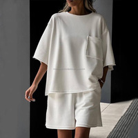 Survêtement deux pièces ample T-shirt short costume de haute qualité imprimé oversize lâche épaule goutte o-cou vintage T-shirt