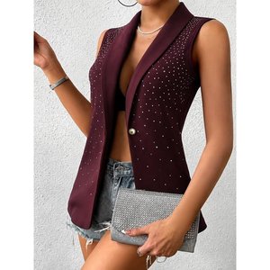 Gilet en satin sans manches pour femme, col orné, devant ouvert, 34699 - Bourgogne - Product Image 2