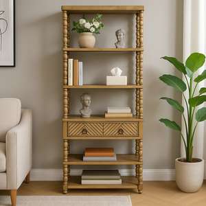 Librería Etagere de Madera Maciza de Cinco Niveles, Envío Inmediato, Estilo Tradicional y Elegante, Ahorra Espacio, para Hogar, Hotel, Sala de Estar, Apartamento - Product Image 4