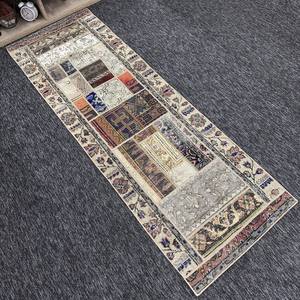 Tapis turc, tapis vintage 2,2x6,6 pieds, tapis en laine beige patchwork arc-en-ciel - Product Image 3