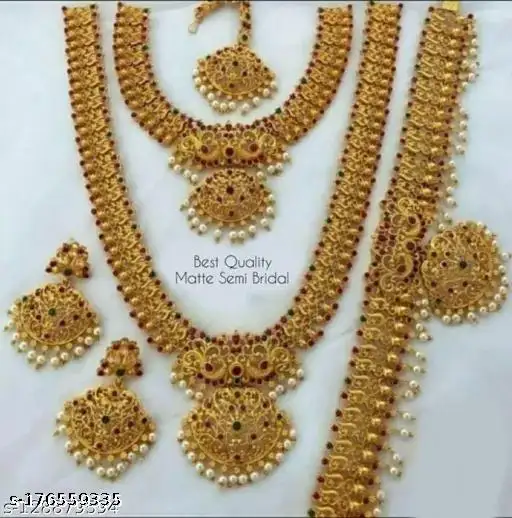 Grosir Pernikahan India Set Perhiasan Indah untuk Wanita Desain Sederhana Tembaga Set Perhiasan Pengantin Anting dan Kalung Set